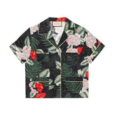 (Women) Gucci Floral Print Short-Sleeve Casual Shirt 625908-ZAEXE-1030