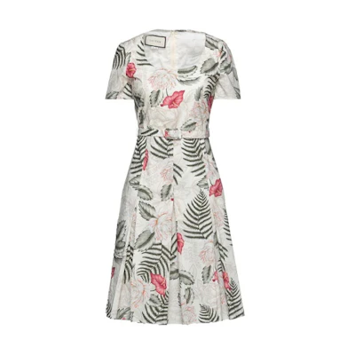 (Women) Gucci Floral Print Square Neck Short Sleeve Dress Women 619132-ZAFGC-9068