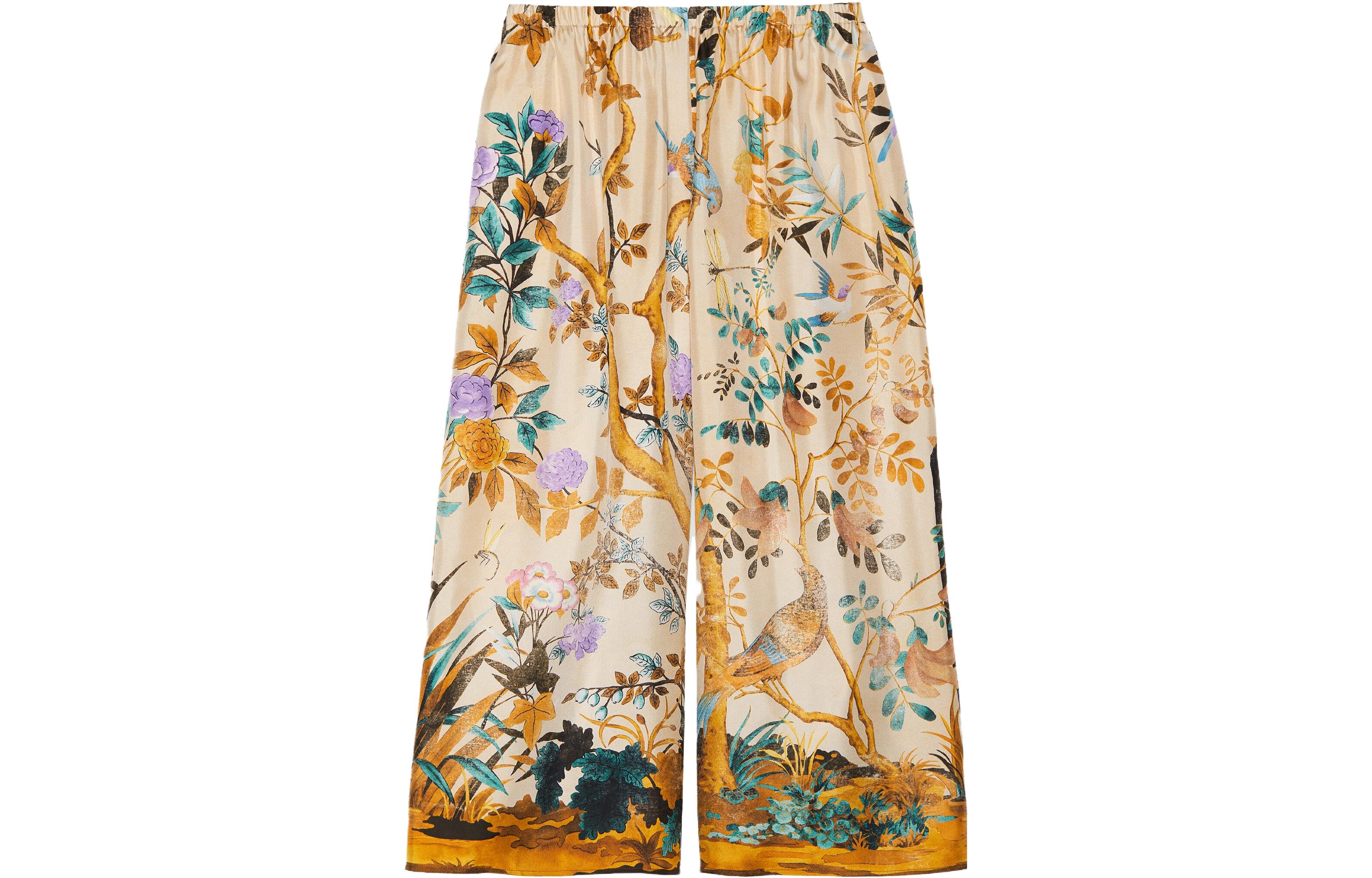 (Women) Gucci Floral Print Wide-Leg Cropped Pants Ivory SS23 744908-ZAOE9-9086