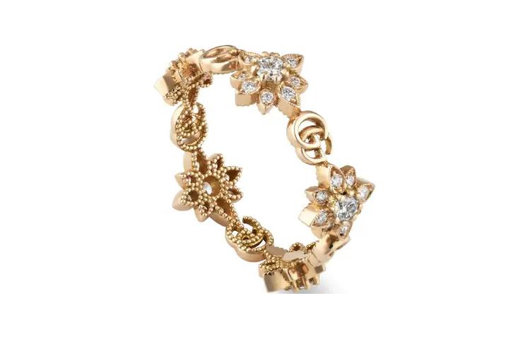 (Women) GUCCI Floral Ring 18K Rose Gold with Diamonds for Women - Gold. YBC702391001