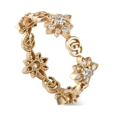 (Women) GUCCI Floral Ring 18K Rose Gold with Diamonds for Women - Gold. YBC702391001