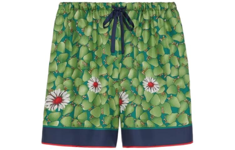 (Women) Gucci Floral Striped Loose Fit Shorts Green 744904-ZAODT-3010