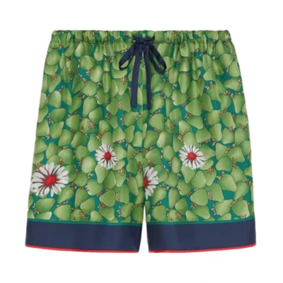 (Women) Gucci Floral Striped Loose Fit Shorts Green 744904-ZAODT-3010