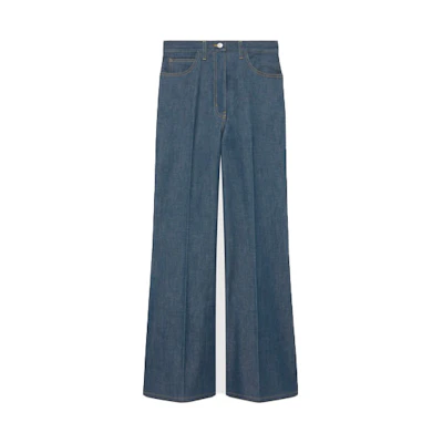 (Women) Gucci FW21 100 Special Blue Solid Color Denim Flare Pants 677255-XDBUT-4759
