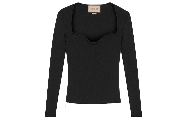 (Women) Gucci FW21 Aria Heart Neck Long Sleeve Knitted Top Black Fashion 670629-XKB1Q-1000