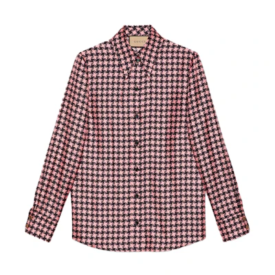 (Women) GUCCI FW21 Aria Houndstooth G Long Sleeve UV Shirt Pink 675825-ZAH3U-5322
