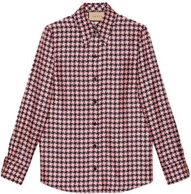 (W) GUCCI FW21 Aria Houndstooth G Lengan Panjang UV Shirt Pink 675825-ZAH3U-5322 Order (W) GUCCI FW21 Aria Houndstooth G Lengan Panjang UV Shirt Pink 675825-ZAH3U-5322