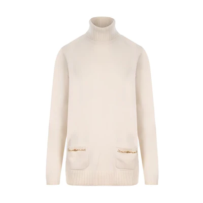(Women) Gucci FW21 Beige Wool Turtleneck Sweater with Pockets 662195-XKBYJ-9791