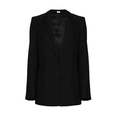(Women) GUCCI FW21 Black Blazer with Embroidered Logo Patch 619255-ZAEV5-1000