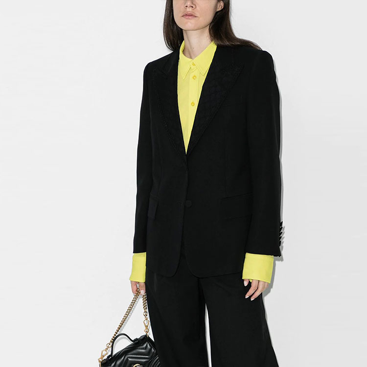 Lookbook (W) GUCCI 2021秋冬黑色西裝外套刺繡徽章徽標 619255-ZAEV5-1000