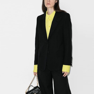 (W) GUCCI 2021秋冬黑色西裝外套刺繡徽章徽標 619255-ZAEV5-1000 Lookbook (W) GUCCI 2021秋冬黑色西裝外套刺繡徽章徽標 619255-ZAEV5-1000