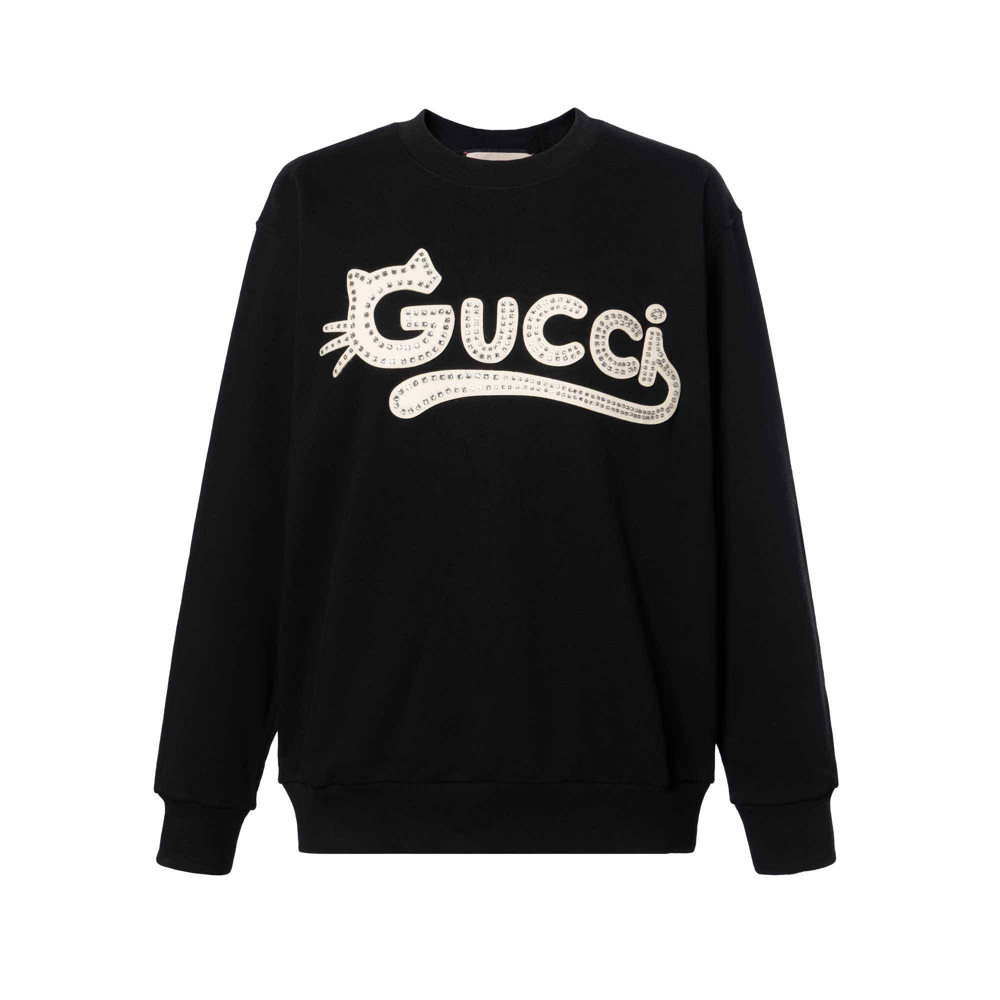 (Women) Gucci FW21 Black Crewneck Sweatshirt with Cat Logo 617964-XJDDK-1289