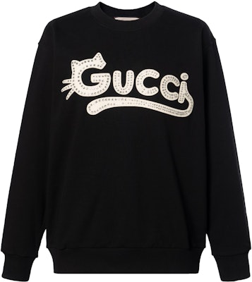 (Women) Gucci FW21 Black Crewneck Sweatshirt with Cat Logo 617964-XJDDK-1289 Buy (Women) Gucci FW21 Black Crewneck Sweatshirt with Cat Logo 617964-XJDDK-1289