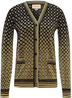 (Women) Gucci FW21 Black V-Neck Wool Cardigan with Gold GG Jacquard for Women 650375-XKBOG-1815 (Women) Gucci FW21 Black V-Neck Wool Cardigan with Gold GG Jacquard for Women 650375-XKBOG-1815