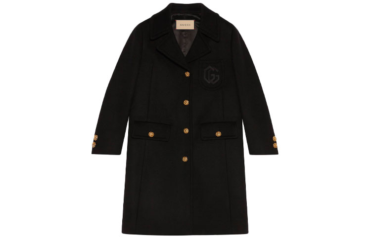 (Women) Gucci FW21 Black Wool Double-Breasted Logo Coat 657054-ZAG3M-1000