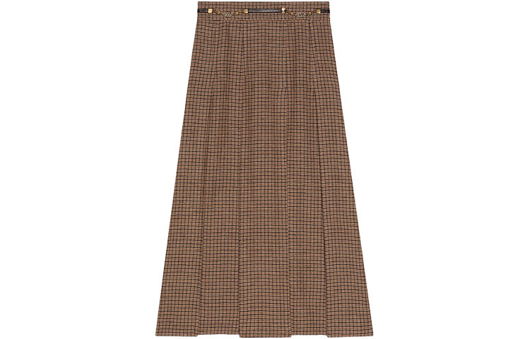 (Women) Gucci FW21 Brown Pleated Long Skirt with Double G Chain 652132-Z8AOC-2118