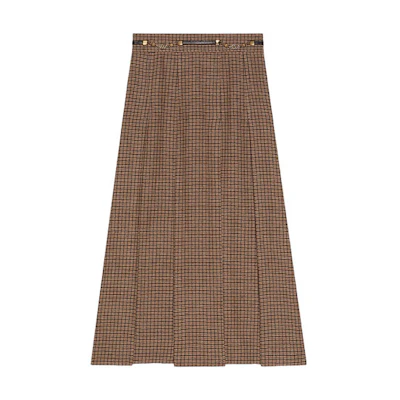 (Women) Gucci FW21 Brown Pleated Long Skirt with Double G Chain 652132-Z8AOC-2118