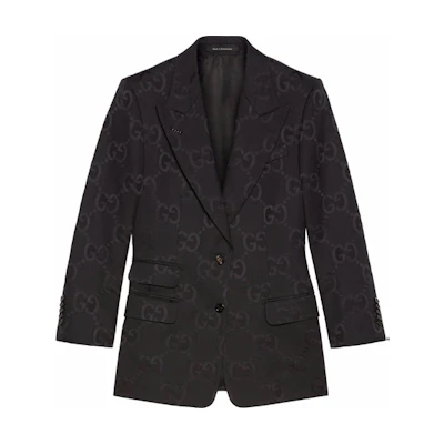 (Women) Gucci FW21 Classic Monogram Jacquard Single-Breasted Blazer Black 681026Z-AHT6-1000