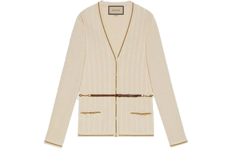(Women) Gucci FW21 Double G V-Neck Cardigan Sweater Women Ivory White 653329-XKBVO-9098