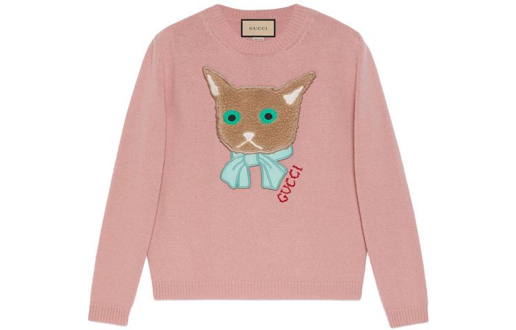 Buy (W) Suéter de Lana Rosa Gucci FW21 Endless Overture Gato Caricatura. 662173-XKBYI-6183