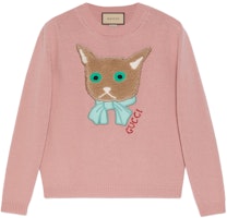 (Women) Gucci FW21 Endless Overture Cat Cartoon Wool Sweater Pink 662173-XKBYI-6183 (Women) Gucci FW21 Endless Overture Cat Cartoon Wool Sweater Pink 662173-XKBYI-6183