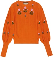 (Women) Gucci FW21 Floral Embroidered Alpaca Wool Sweater Orange 653328-XKBS9-7733 (Women) Gucci FW21 Floral Embroidered Alpaca Wool Sweater Orange 653328-XKBS9-7733