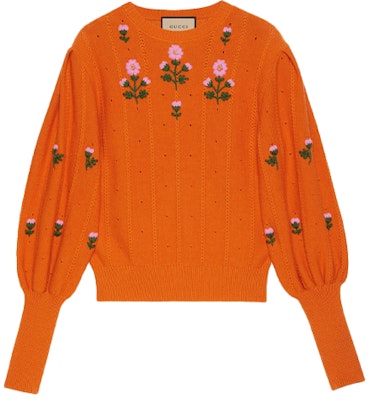 (W) Gucci FW21 Sweater Wol Alpaka Bordir Floral Orange 653328-XKBS9-7733 Buy (W) Gucci FW21 Sweater Wol Alpaka Bordir Floral Orange 653328-XKBS9-7733