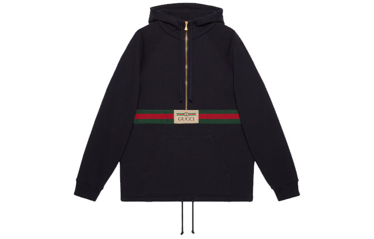 (Women) Gucci FW21 Half-Zip Logo Hoodie Navy Blue 644656-XJC3W-4440