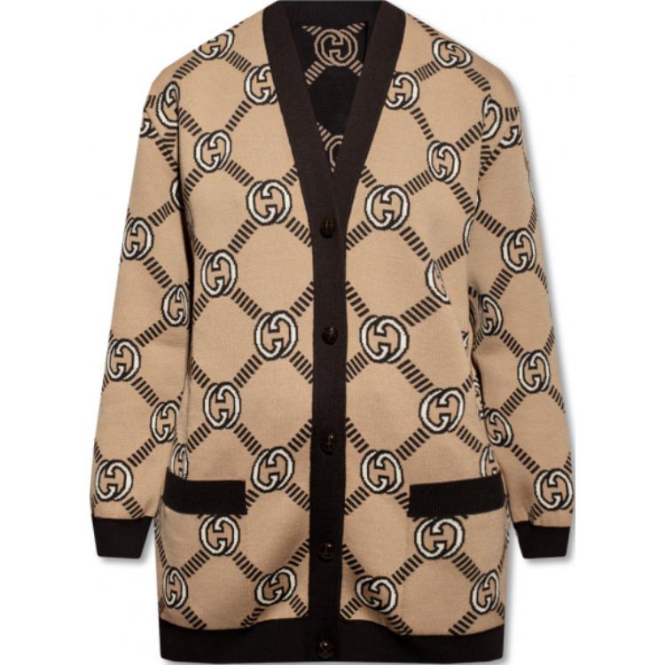 (Women) Gucci FW21 Interlocking G Reversible Wool Cardigan Sweater Brown 678308-XKB7T-2345