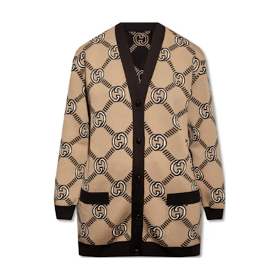 (Women) Gucci FW21 Interlocking G Reversible Wool Cardigan Sweater Brown 678308-XKB7T-2345