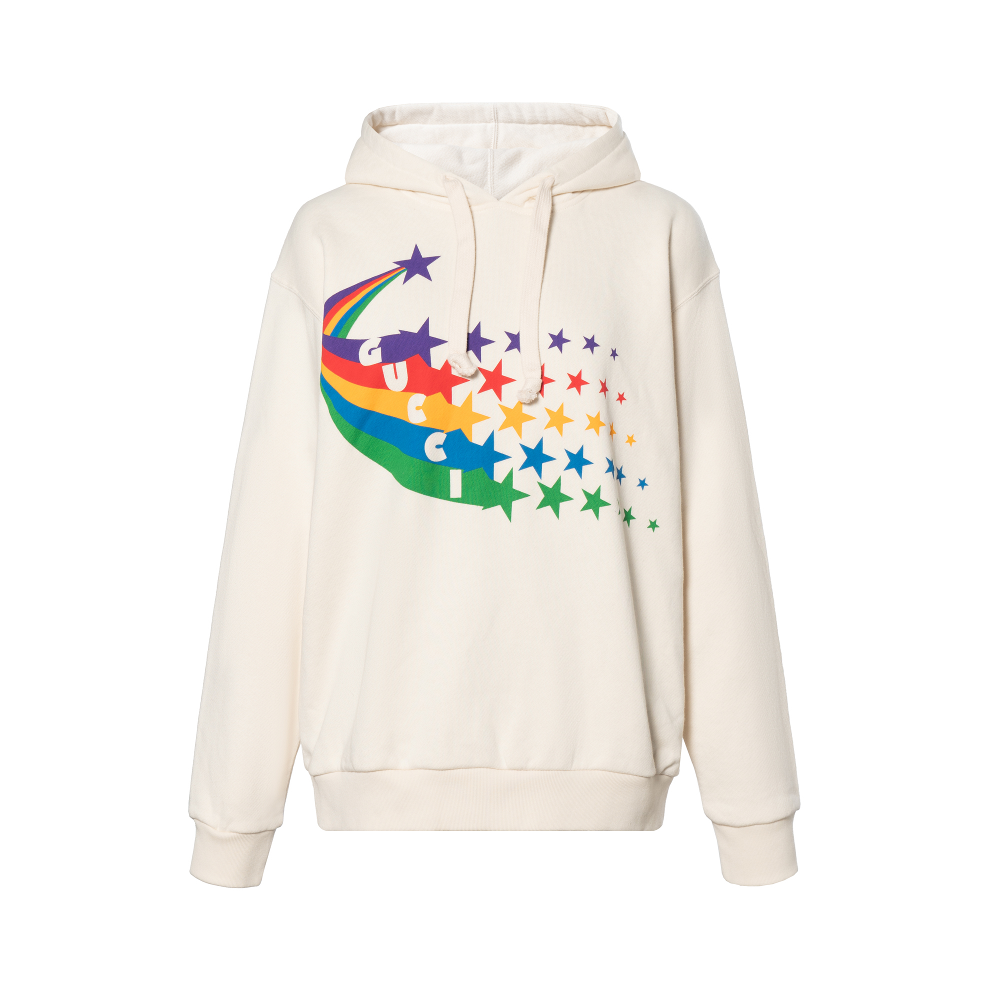 (Women) Gucci FW21 Ivory Hoodie with Rainbow Star Print 615061-XJDF7-9230