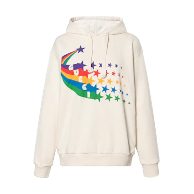 (Women) Gucci FW21 Ivory Hoodie with Rainbow Star Print 615061-XJDF7-9230
