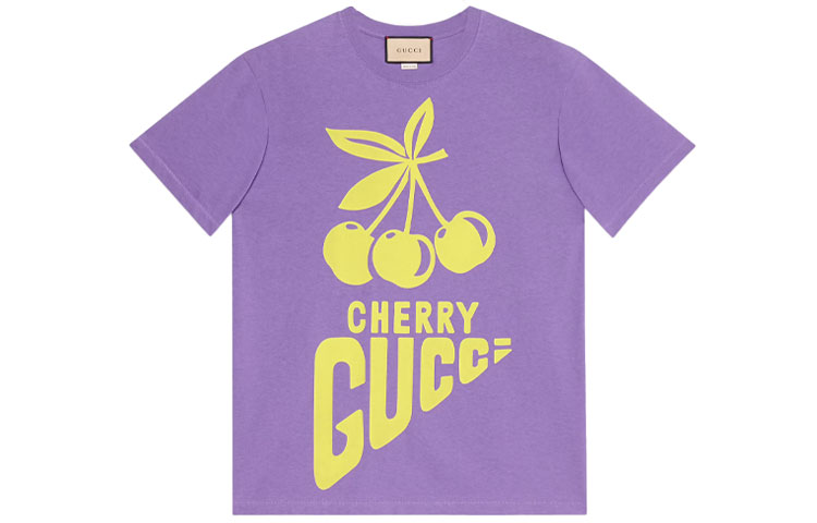 Buy (W) Gucci FW21 T-Shirt Ungu Muda Logo Cetak Santai 615044-XJDZ3-5641