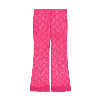 (Women) Gucci FW21 Pink Floral Lace Flared Casual Pants 651687-ZAE7N-5644