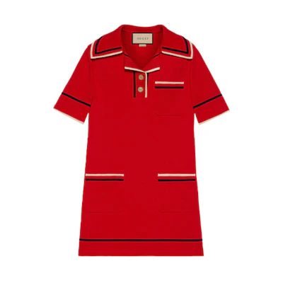 (Women) Gucci FW21 Red Cotton Knit A-Line Short Sleeve Dress for Women 661678-XKBSK-6117