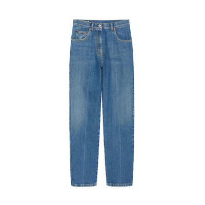 (Women) Gucci FW21 Solid Horsebit Washed Jeans Blue 666841-XDBP5-4447