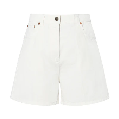 (Women) Gucci FW21 Washed White Denim Shorts with Zipper Pocket 661735-XDBMO-9011