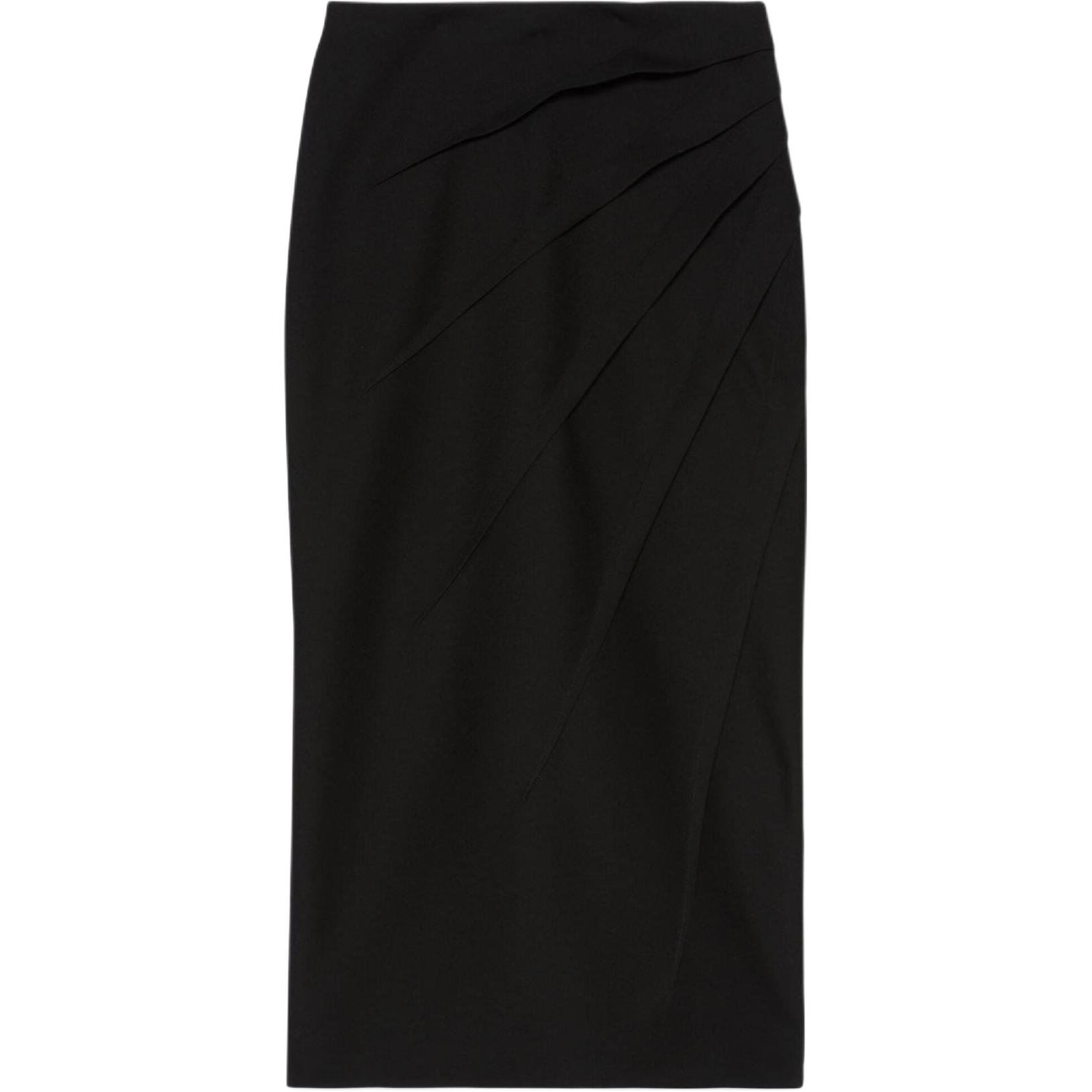 (Women) GUCCI FW22  Black High-Waist Pleated Midi Skirt Casual Long Skirt 722055-ZAK6G-1000