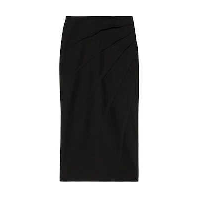 (Women) GUCCI FW22 Black High-Waist Pleated Midi Skirt Casual Long Skirt 722055-ZAK6G-1000