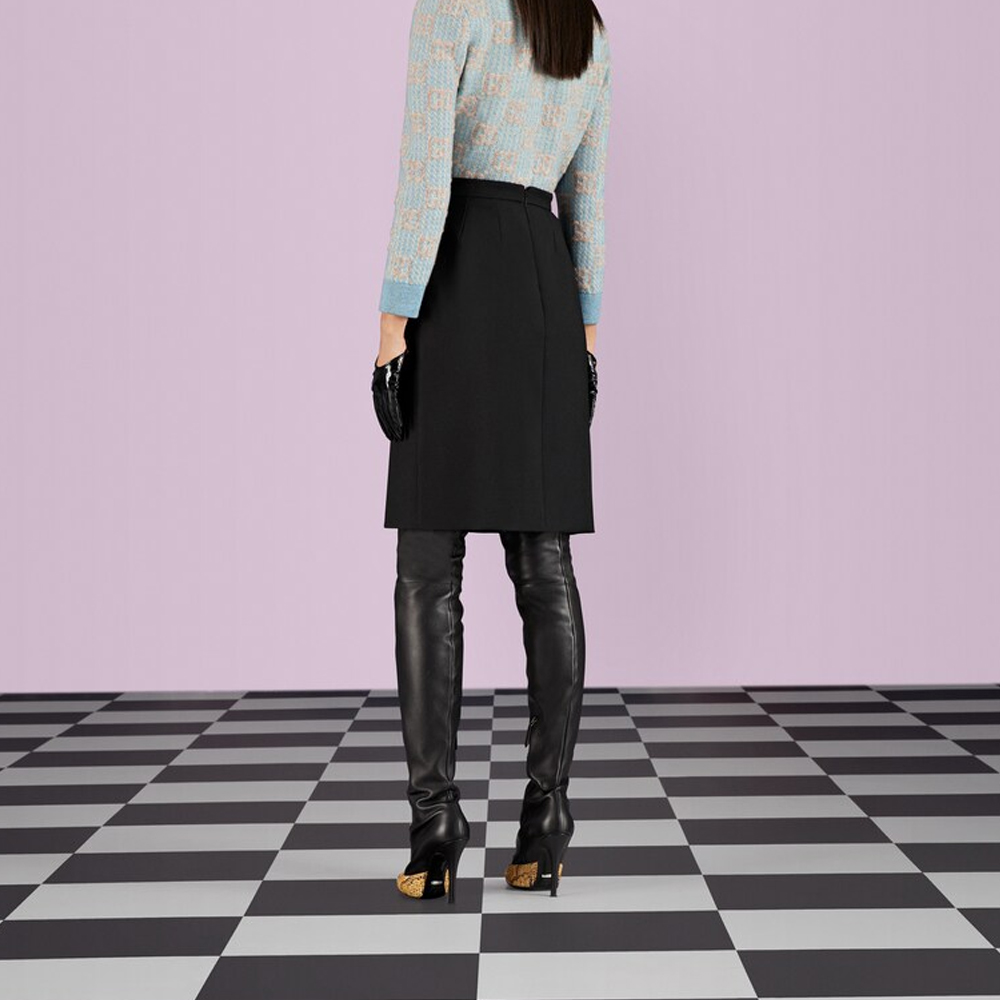 Shop (W) 구찌 FW22 블랙 하이웨이스트 캐주얼 미니 스커트. 721676 ZAJZ8-1000