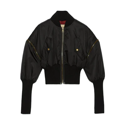 (Women) GUCCI FW22 Black Jacket with Detachable Sleeves and Zipper Design. 712876-ZAK8M-1043