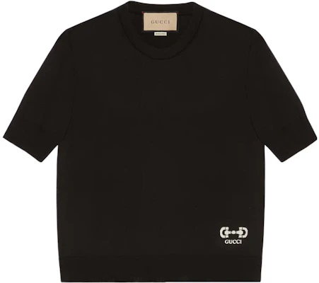 (W) GUCCI FW22 Top Negro de Punto Manga Corta con Estampado de Letras. 731061-XKCZ3-1043 Buy (W) GUCCI FW22 Top Negro de Punto Manga Corta con Estampado de Letras. 731061-XKCZ3-1043
