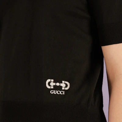 (W) GUCCI FW22 Top Negro de Punto Manga Corta con Estampado de Letras. 731061-XKCZ3-1043 Details for (W) GUCCI FW22 Top Negro de Punto Manga Corta con Estampado de Letras. 731061-XKCZ3-1043