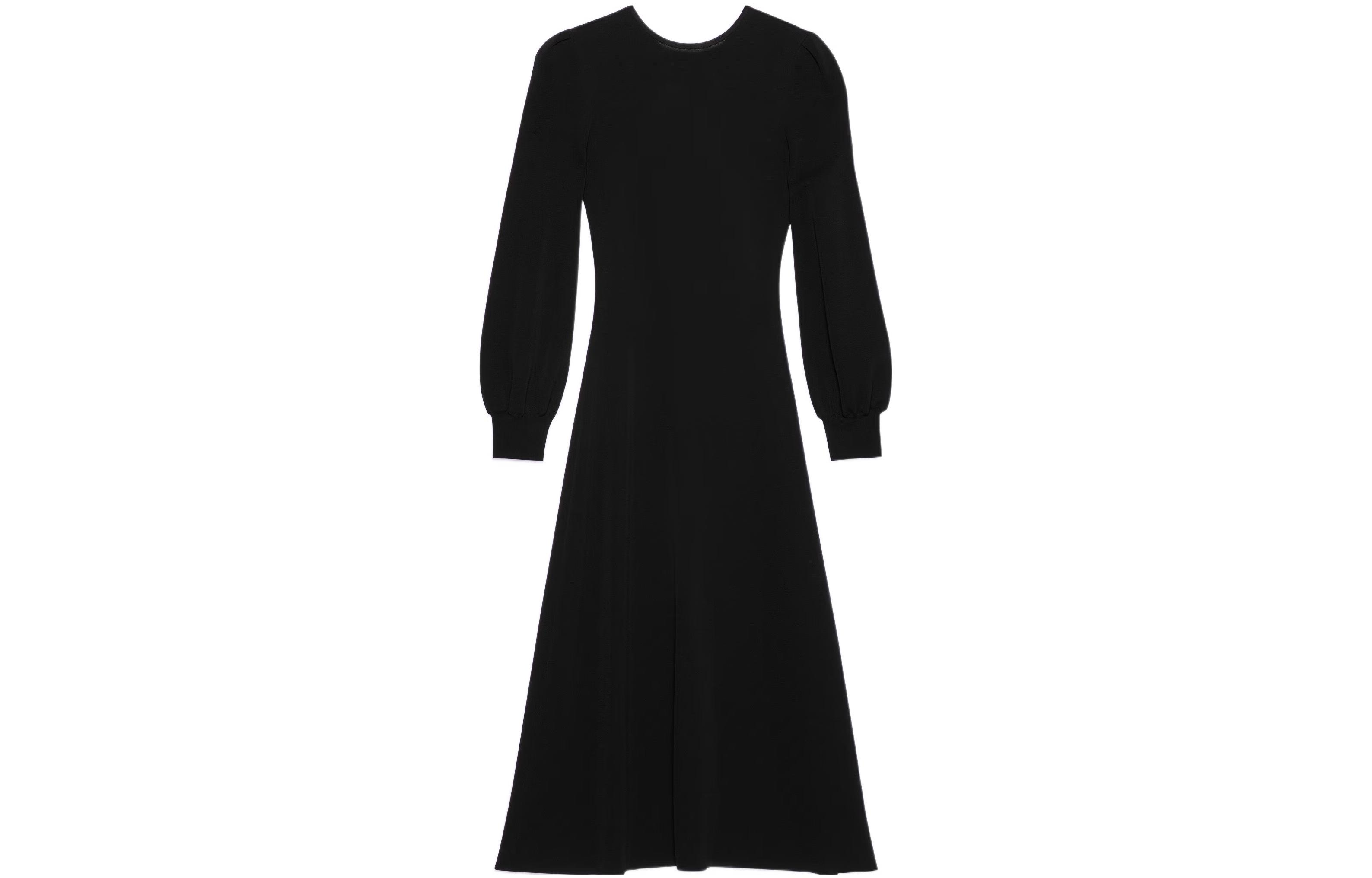 (Women) GUCCI FW22  Black Long Sleeve Midi Dress Crewneck Solid Color 713241-XKCMW-1000