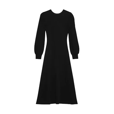 (Women) GUCCI FW22 Black Long Sleeve Midi Dress Crewneck Solid Color 713241-XKCMW-1000
