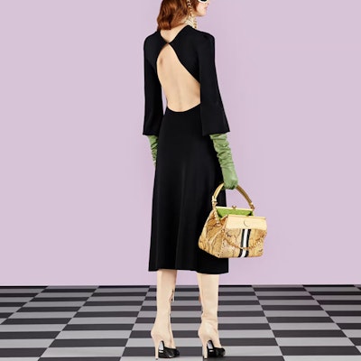 (W) GUCCI FW22 ブラック 長袖 クルーネック ミディドレス 無地 713241-XKCMW-1000 Shop (W) GUCCI FW22 ブラック 長袖 クルーネック ミディドレス 無地 713241-XKCMW-1000