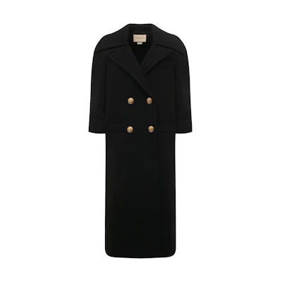 (Women) GUCCI FW22 Black Solid Double-Breasted Three-Quarter Sleeve Coat 669523-ZAAL6-1000