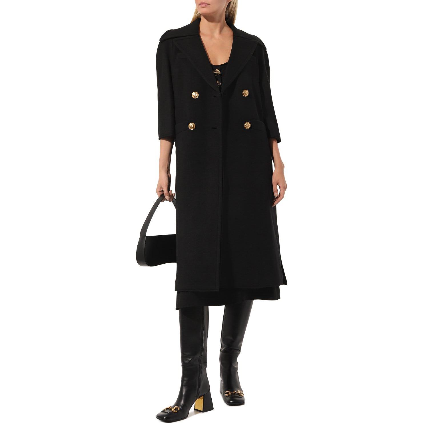 Lookbook (W) GUCCI FW22 Abrigo Negro Cruzado de Manga Tres Cuartos para Mujer 669523-ZAAL6-1000