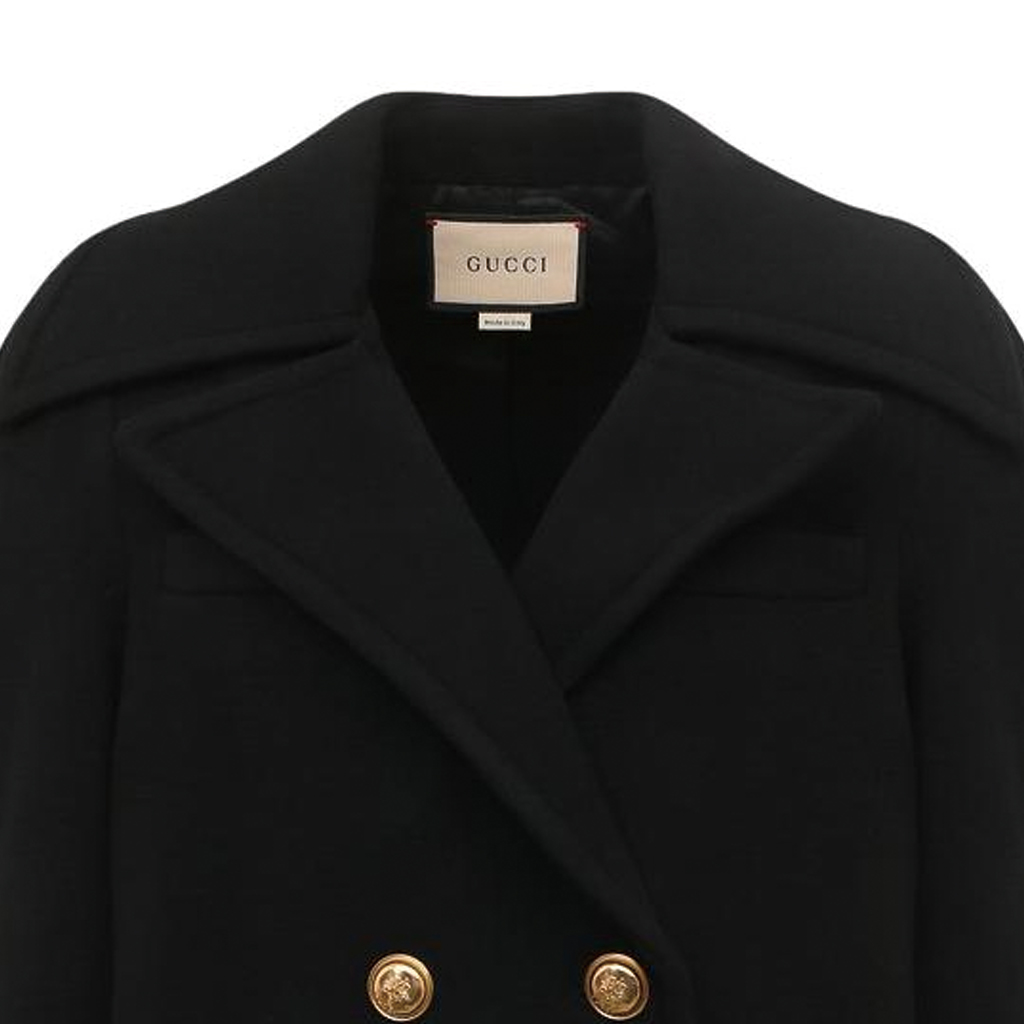 Details for (W) GUCCI FW22 Abrigo Negro Cruzado de Manga Tres Cuartos para Mujer 669523-ZAAL6-1000