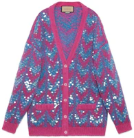 Order (Women) GUCCI FW22 Blue Knit Sweater with Colorblock Sequins and Pocket Design 713232-XKCMS-4459
